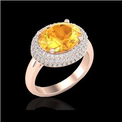 4 ctw Citrine & Micro Pave VS/SI Diamond Certified Ring 14K Rose Gold