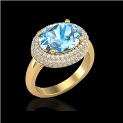 5 ctw Sky Blue Topaz & Micro Pave VS/SI Diamond Ring 18K Yellow Gold