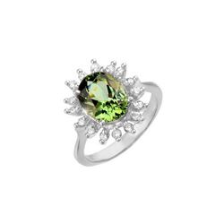 3.40 ctw Green Tourmaline & Diamond Ring 14K White Gold