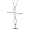 Image 1 : 14kt White Gold Round Diamond Woven Infinity Cross Pendant 1/10 Cttw