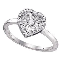 Sterling Silver Round Diamond Framed Heart Ring 1/10 Cttw