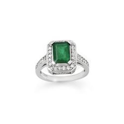 2.0 ctw Emerald & Diamond Ring 18K White Gold