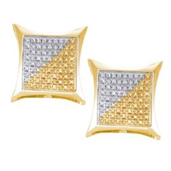 Yellow-tone Sterling Silver Mens Round Color Enhanced Diamond Square Kite Clusters Earrings 1/4 Cttw