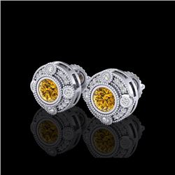 1.5 ctw Intense Fancy Yellow Diamond Art Deco Earrings 18K White Gold