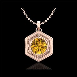 0.76 ctw Intense Fancy Yellow Diamond Art Deco Necklace 18K Rose Gold