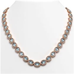 55.41 ctw Sky Topaz & Diamond Micro Pave Halo Necklace 10K Rose Gold