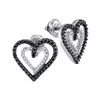 Image 1 : Sterling Silver Round Black Color Enhanced Diamond Double Heart Stud Earrings 1/20 Cttw