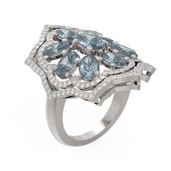 5.36 ctw Blue Topaz & Diamond Ring 18K White Gold