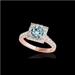 2 ctw SI Certified Blue Diamond Solitaire Halo Ring 10K Rose Gold