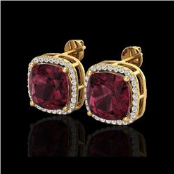 12 ctw Garnet & Micro Pave Halo VS/SI Diamond Earrings 18K Yellow Gold
