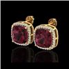 Image 1 : 12 ctw Garnet & Micro Pave Halo VS/SI Diamond Earrings 18K Yellow Gold