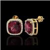 Image 2 : 12 ctw Garnet & Micro Pave Halo VS/SI Diamond Earrings 18K Yellow Gold