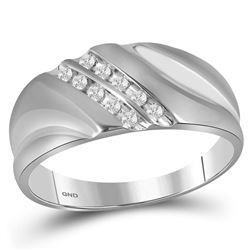Sterling Silver Mens Round Channel-set Diamond Wedding Band Ring 1/8 Cttw