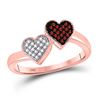 Image 1 : 10kt Rose Gold Round Red Color Enhanced Diamond Heart Ring 1/10 Cttw