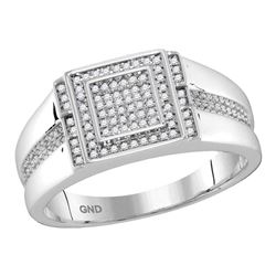 10kt White Gold Mens Round Diamond Square Cluster Ring 1/5 Cttw
