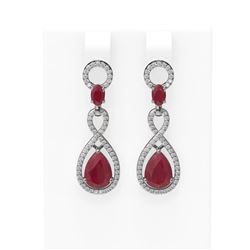 9.85 ctw Ruby & Diamond Earrings 18K White Gold