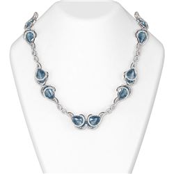 135.97 ctw Blue Topaz & Diamond Necklace 18K White Gold