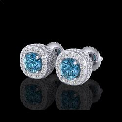 1.69 ctw Fancy Intense Blue Diamond Art Deco Earrings 18K White Gold