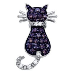 10k White Gold Brown Diamond Kitty Cat Pendant 1/3 Cttw