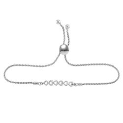 Sterling Silver Round Diamond Linked Heart Bracelet 1/10 Cttw
