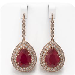 31.74 ctw Certified Ruby & Diamond Victorian Earrings 14K Rose Gold