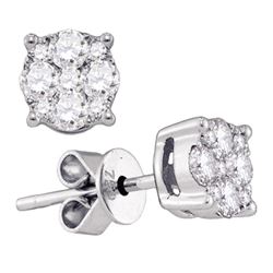 18kt White Gold Round Diamond Cluster Stud Earrings 1/4 Cttw