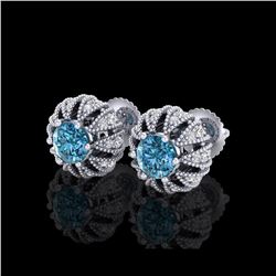 2.01 ctw Fancy Intense Blue Diamond Art Deco Earrings 18K White Gold
