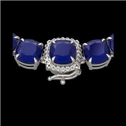 116 ctw Sapphire & VS/SI Diamond Halo Micro Necklace 14K White Gold