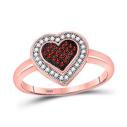 10kt Rose Gold Round Red Color Enhanced Diamond Heart Ring 1/6 Cttw