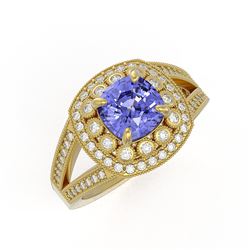 2.74 ctw Certified Tanzanite & Diamond Victorian Ring 14K Yellow Gold