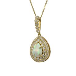 4.14 ctw Certified Opal & Diamond Victorian Necklace 14K Yellow Gold