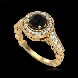 1.12 ctw Fancy Black Diamond Engagement Art Deco Ring 18K Yellow Gold