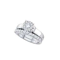 14kt White Gold Princess Round Diamond Bridal Wedding Engagement Ring Band Set 1.00 Cttw