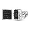 Image 1 : Sterling Silver Mens Round Black Color Enhanced Diamond Square Cluster Earrings 3/4 Cttw