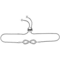 Sterling Silver Round Diamond Infinity Bolo Adjustable Bracelet 1/4 Cttw