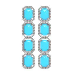 15.39 ctw Turquoise & Diamond Micro Pave Halo Earrings 10K White Gold