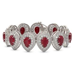 56.04 ctw Certified Ruby & Diamond Victorian Bracelet 14K White Gold