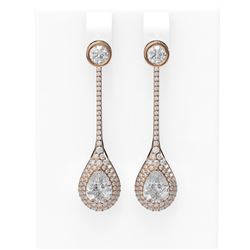 3.39 ctw Pear Diamond Earrings 18K Rose Gold