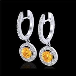 1.75 ctw Citrine & Micro Pave VS/SI Diamond Earrings 18K White Gold