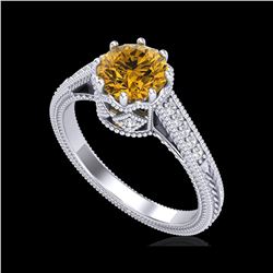 1.25 ctw Intense Fancy Yellow Diamond Art Deco Ring 18K White Gold