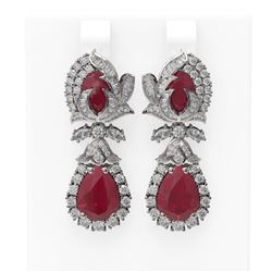 14.63 ctw Ruby & Diamond Earrings 18K White Gold