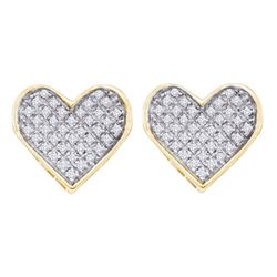 Yellow-tone Sterling Silver Round Diamond Heart Cluster Earrings 1/4 Cttw