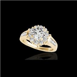 1.9 ctw Certified Diamond Solitaire Halo Ring 10K Yellow Gold