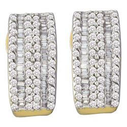 14kt Yellow Gold Round Baguette Diamond Vertical Stripe Hoop Earrings 7/8 Cttw