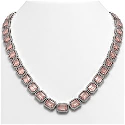 81.64 ctw Morganite & Diamond Micro Pave Halo Necklace 10K White Gold