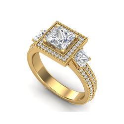 2.5 ctw Princess VS/SI Diamond Micro Pave 3 Stone Ring 18K Yellow Gold