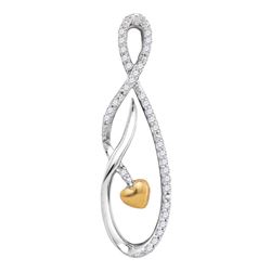 Sterling Silver Round Diamond Oval Heart Pendant 1/10 Cttw