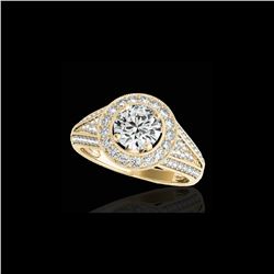 1.7 ctw Certified Diamond Solitaire Halo Ring 10K Yellow Gold