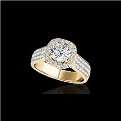 1.8 ctw Certified Diamond Solitaire Halo Ring 10K Yellow Gold