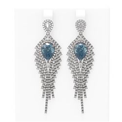 9.12 ctw Blue Topaz & Diamond Earrings 18K White Gold